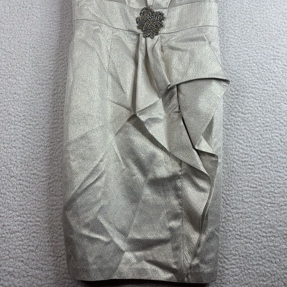 David Meister Womens Gold Metallic Embellished Ruffle Strapless Dress Size 6 - Picture 4 of 8